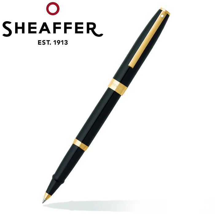 Sagaris - Gloss Black With Gold Tone Trim Rollerball Pen  - in logo