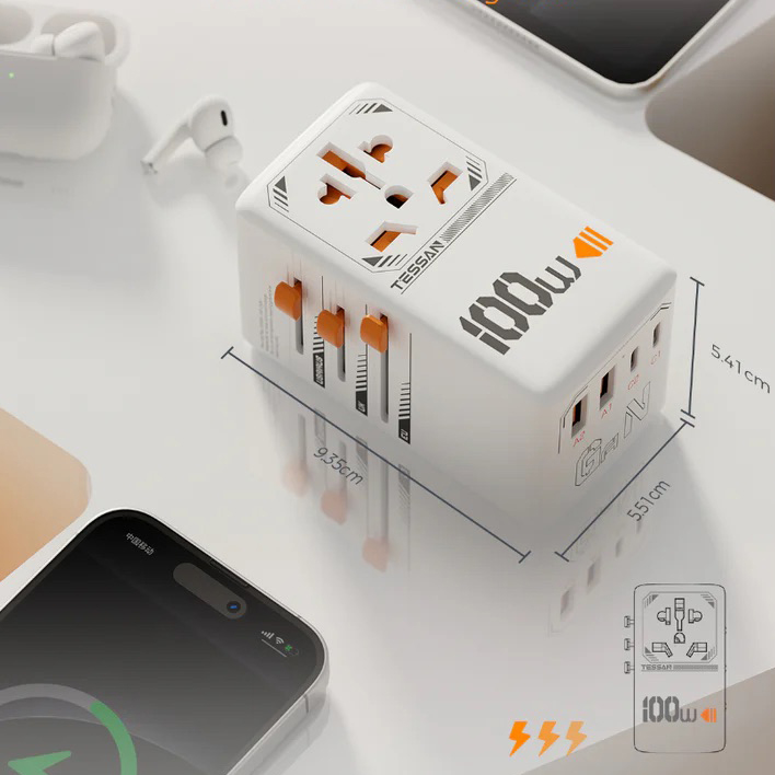 100W Fast Charging Universal Adaptor with 2 USB C & 2 USB Charging Ports - custom logo thumbnail 3