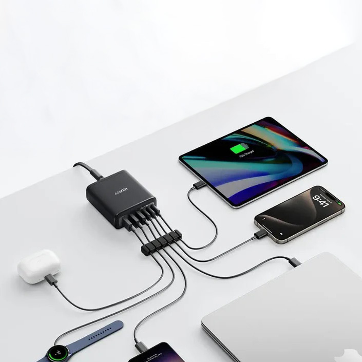 Bộ sạc Gan 112W có 6 cổng (3 x USB-C & 3 x USB-A) - in logo thumbnail 3