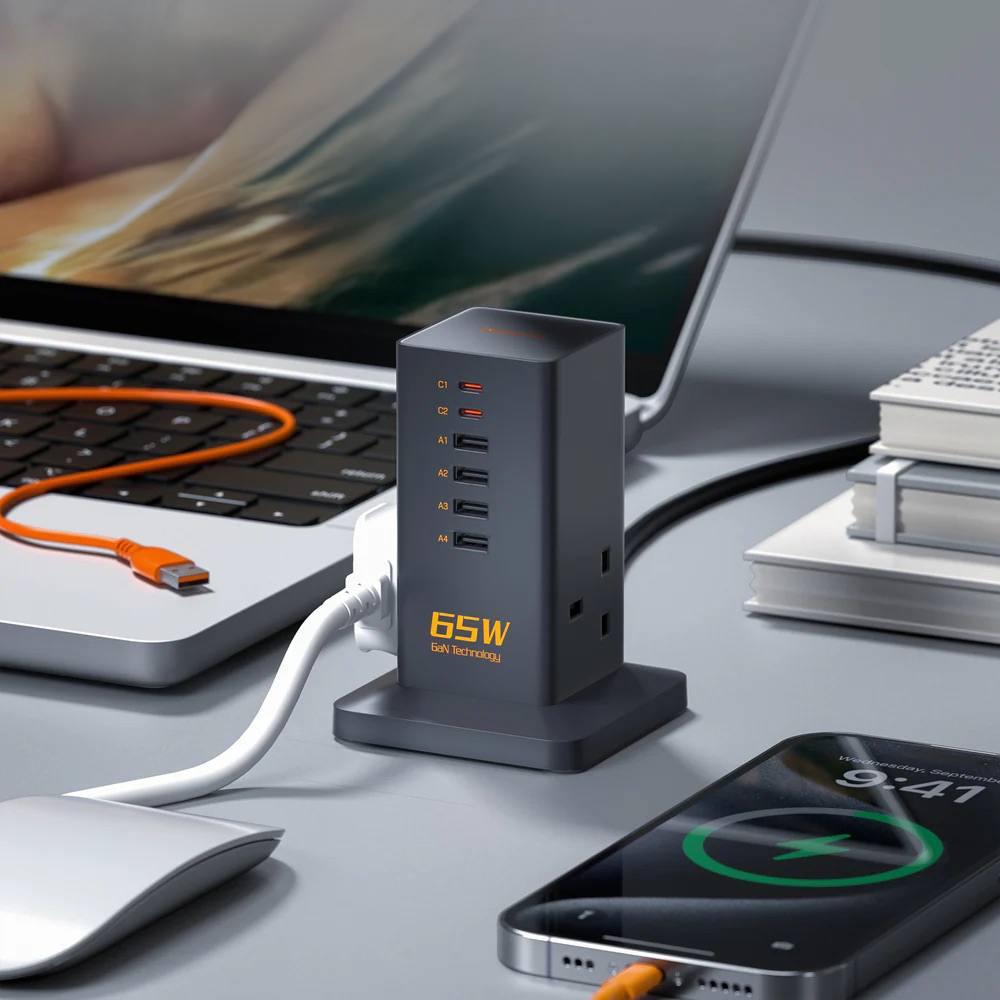 Bộ sạc GaN 65W Tháp mở rộng nhiều dây nối dài với Trạm sạc USB C - in logo thumbnail 4