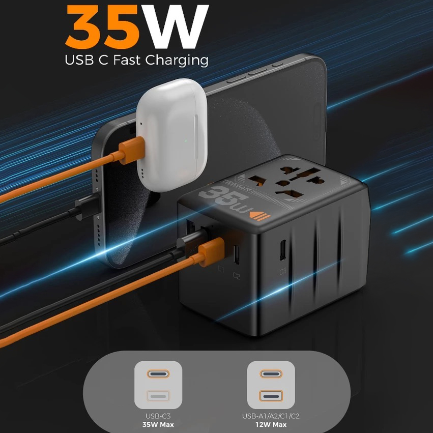 Bộ chuyển đổi du lịch đa năng 35W có 3 cổng USB C & 2 cổng sạc USB - in logo thumbnail 2