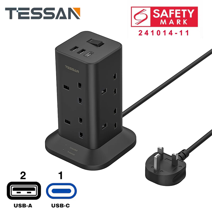 Tower 8 Sockets Outlet Plug Extension with 2 USB-A & 1 USB-C Ports - custom logo