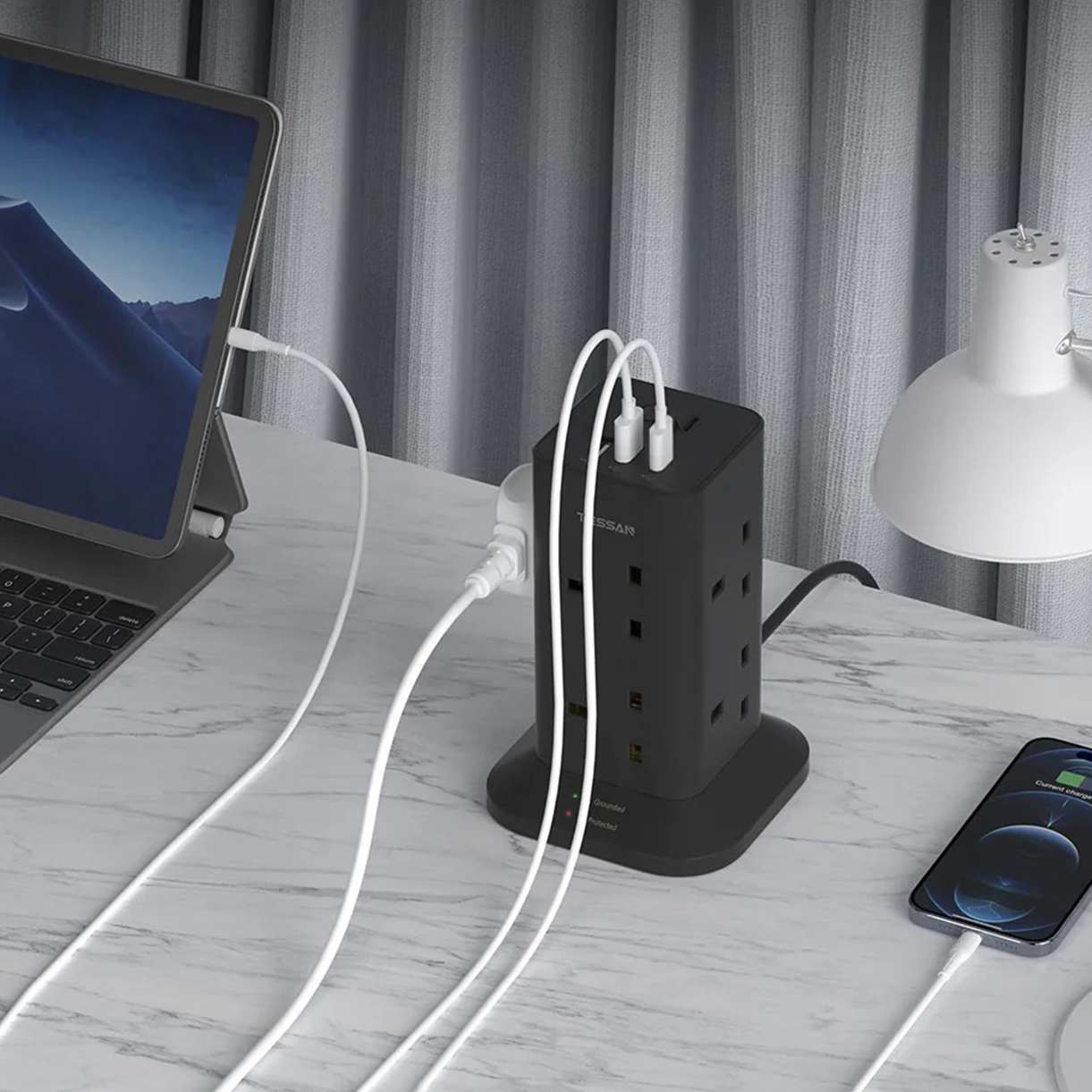Phần mở rộng ổ cắm Tower 8 ổ cắm với 2 cổng USB-A & 1 USB-C - in logo thumbnail 3