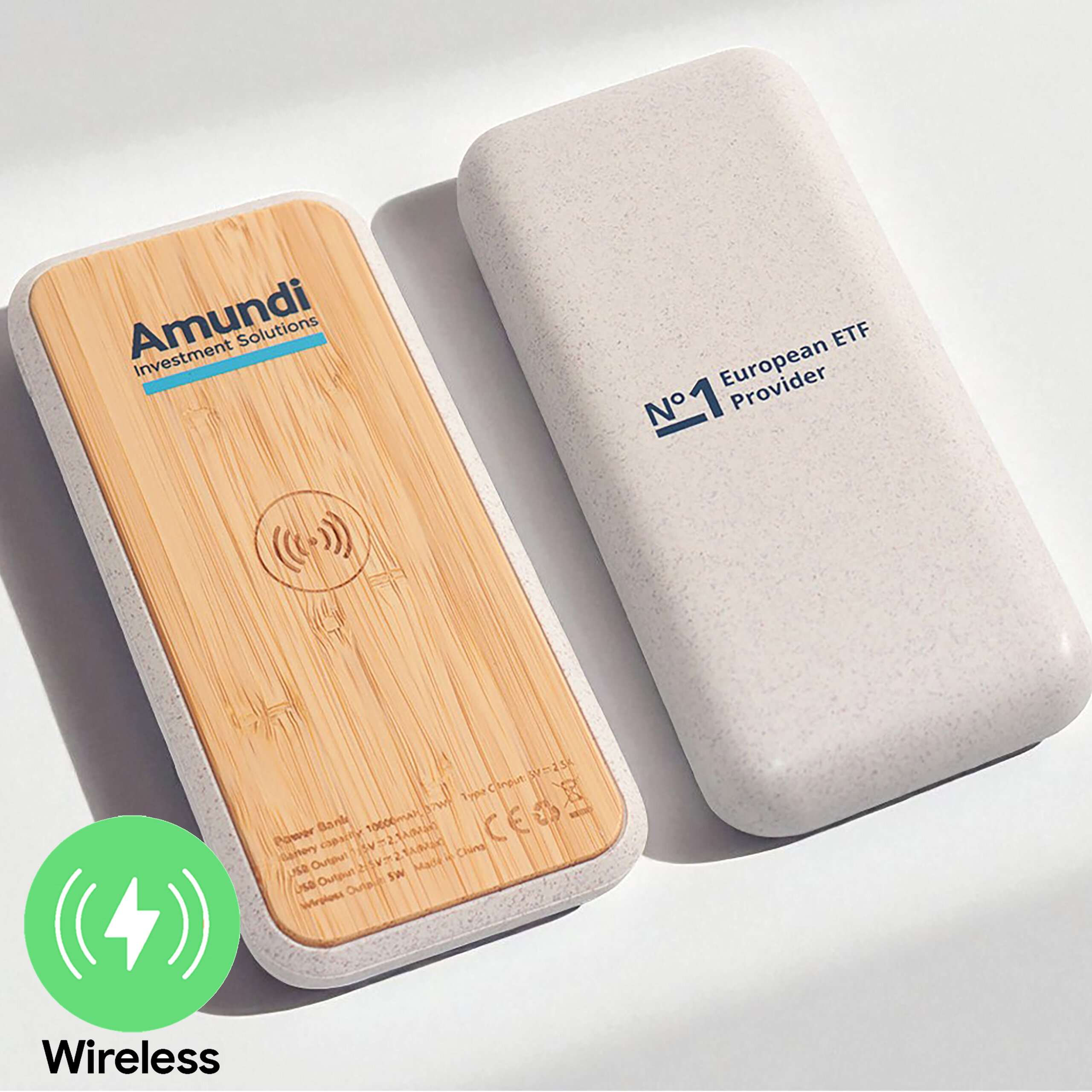 10,000mAh TerraCharge Bamboo Wireless Powerbank - custom logo - Image 1