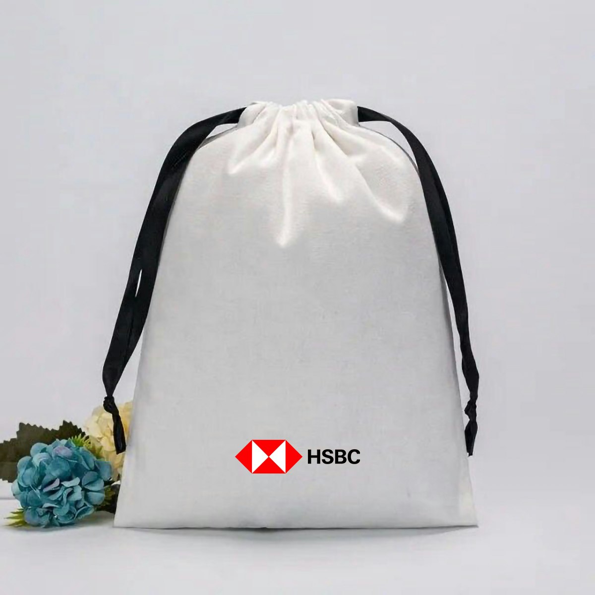 Large Basic Cotton Drawstring Pouch - custom logo