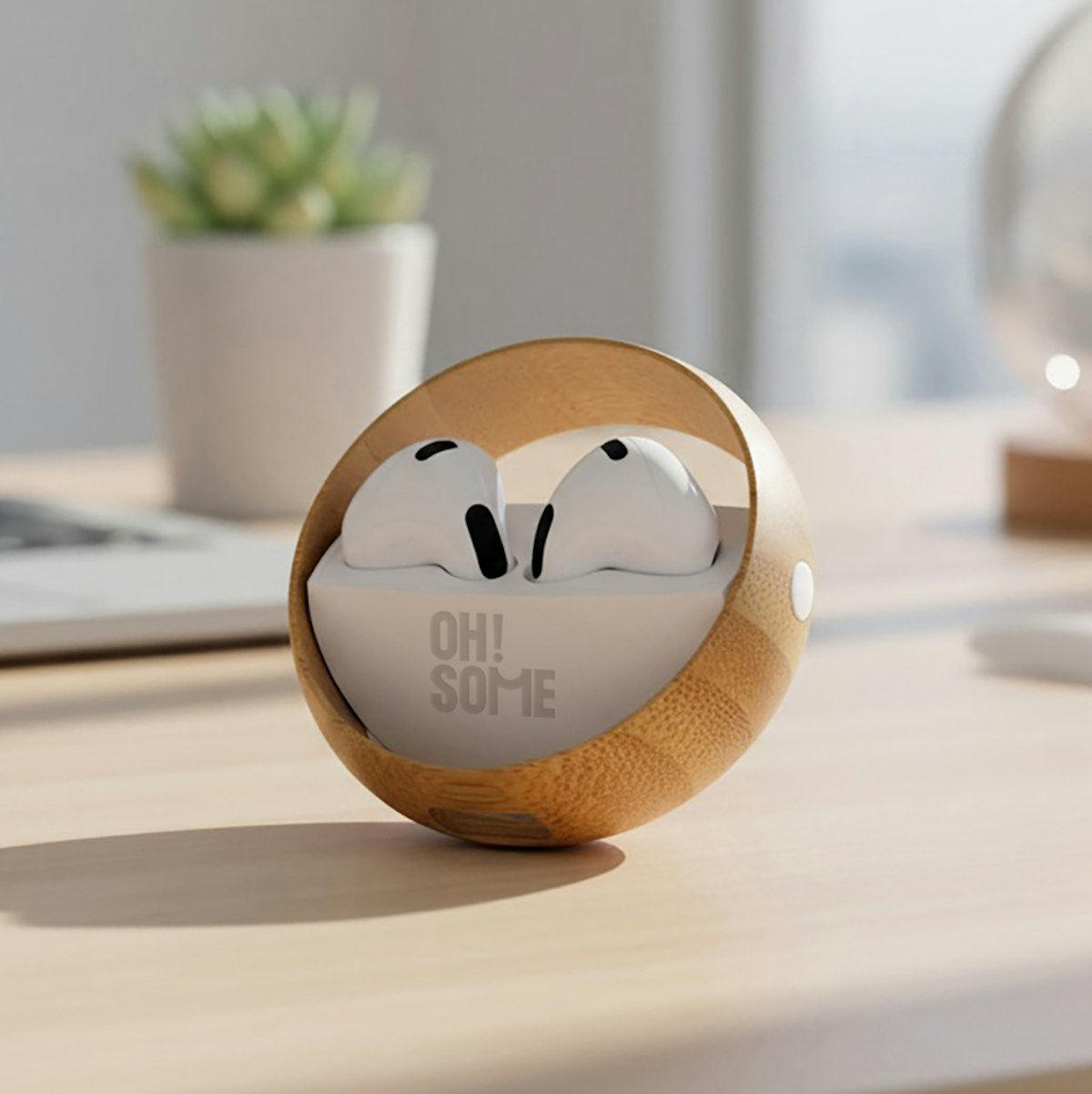 Bamboo Wireless Earbuds - custom logo