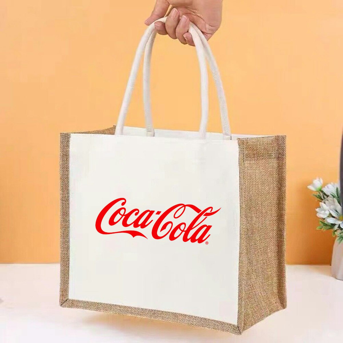 Large Canvas Jute Tote Bag with Lamination - in logo
