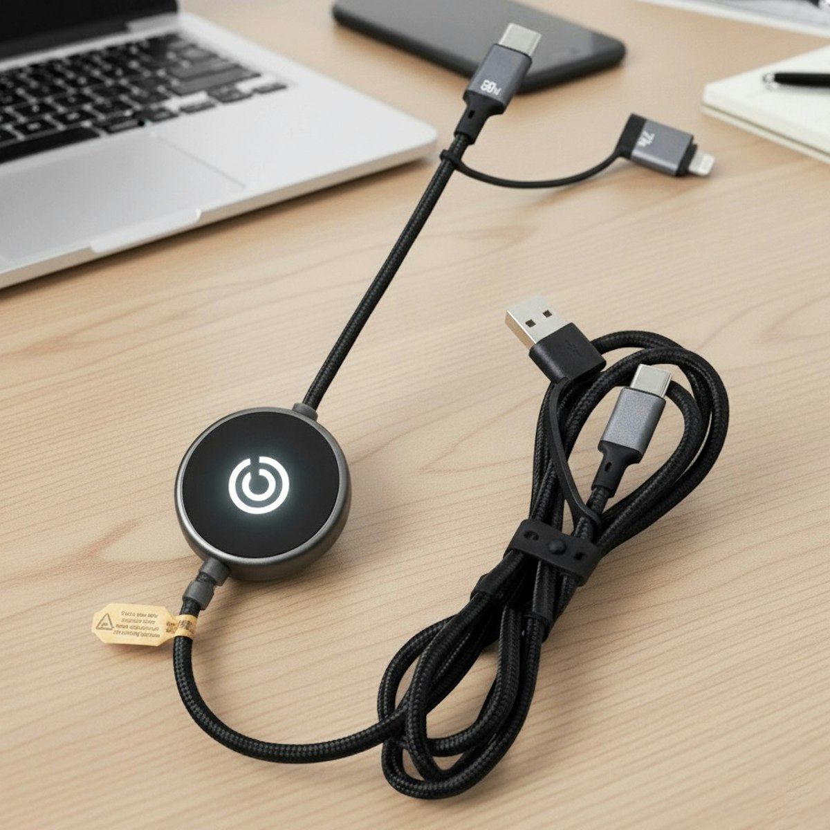 60W 4-in-1 Switch LED Light Fast Charging Cable - custom logo