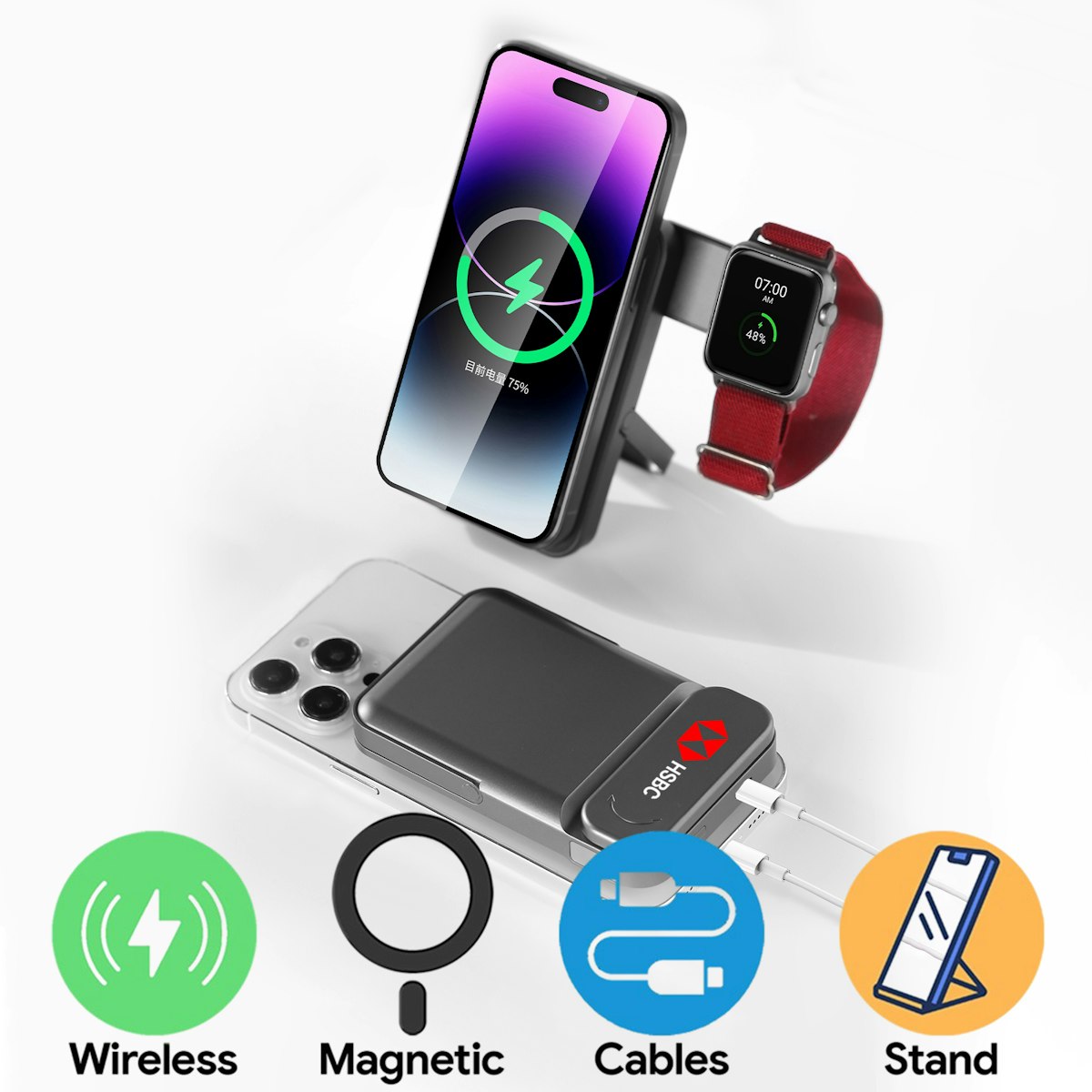 10,000mAh Dock 3-in-1 Wireless Powerbank with Stand - in logo