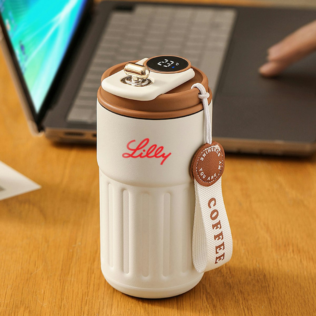 450ml Stainless Steel Tumbler with LED Temperature Display - in logo