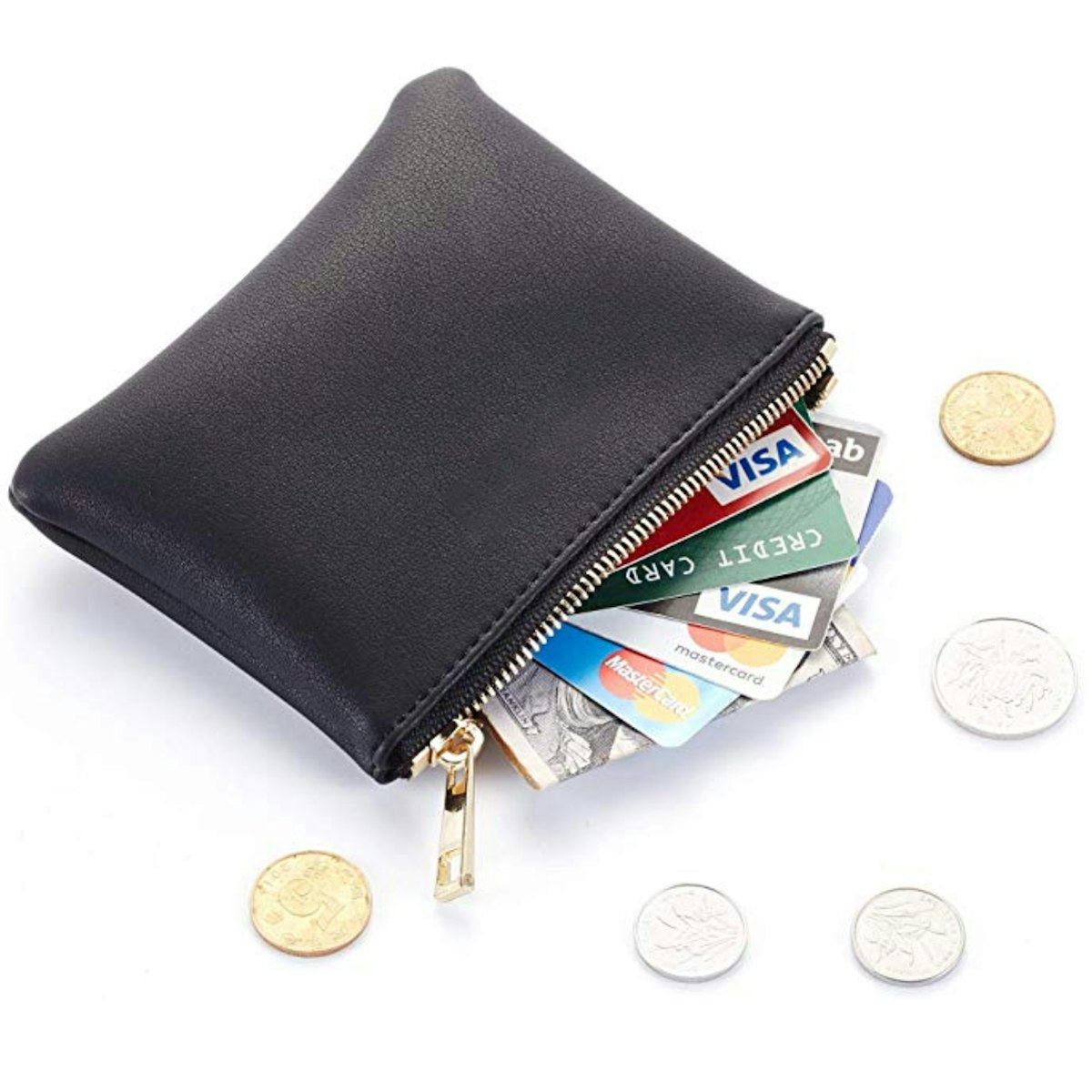 Premium Leather Coin Pouch with Zipper - in logo