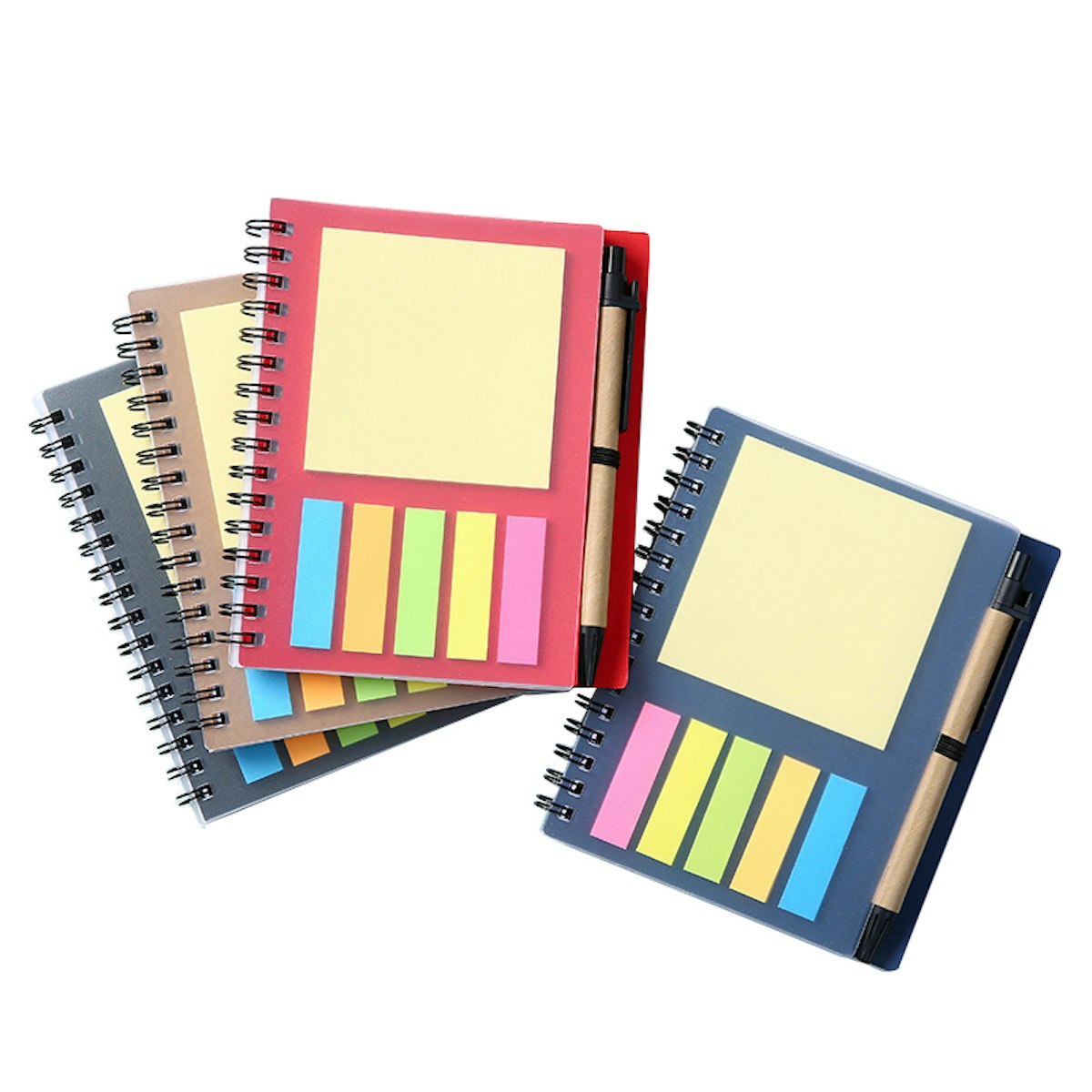 Frosted Cover Notepad with Sticky Notes, Coloured Tabs & Pen - in logo