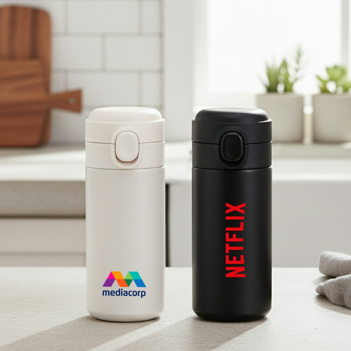 320ml Pea Stainless Steel Vacuum Flask - in logo