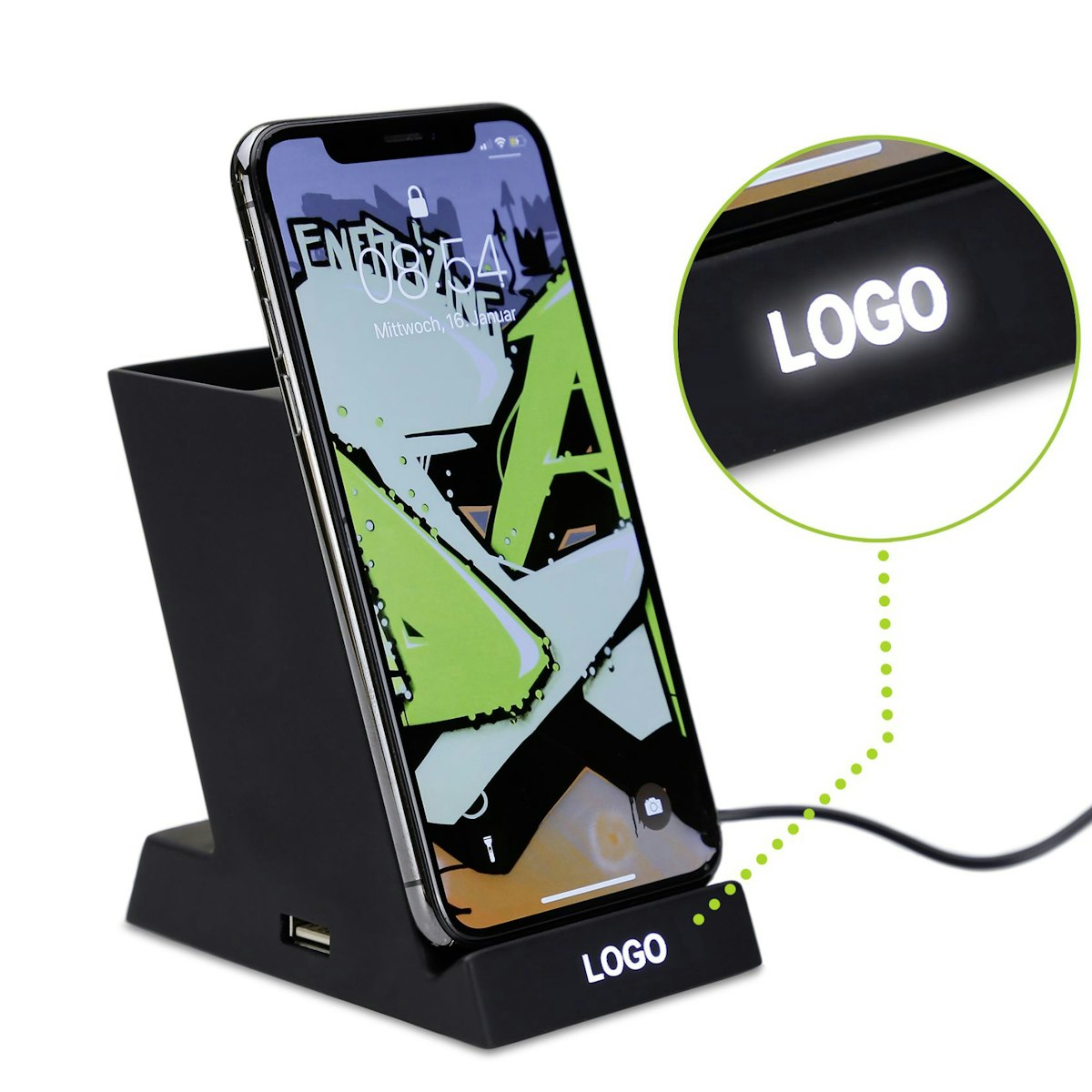 GLOW Pen Holder with Wireless Charger (15W) - custom logo
