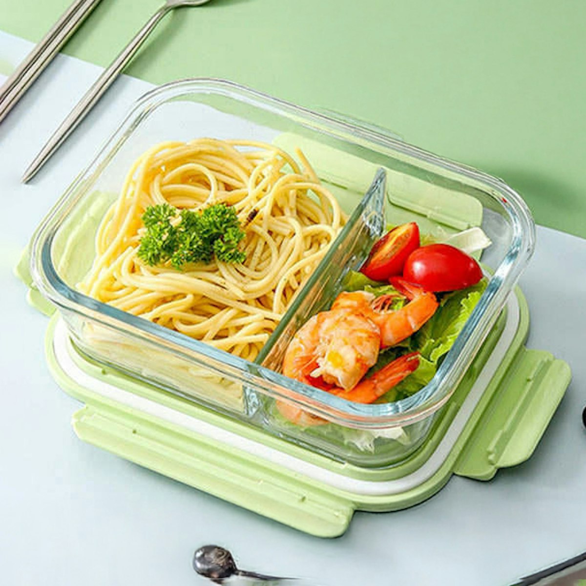 1040ml Glass Lunch Box with 2 Compartments - custom logo