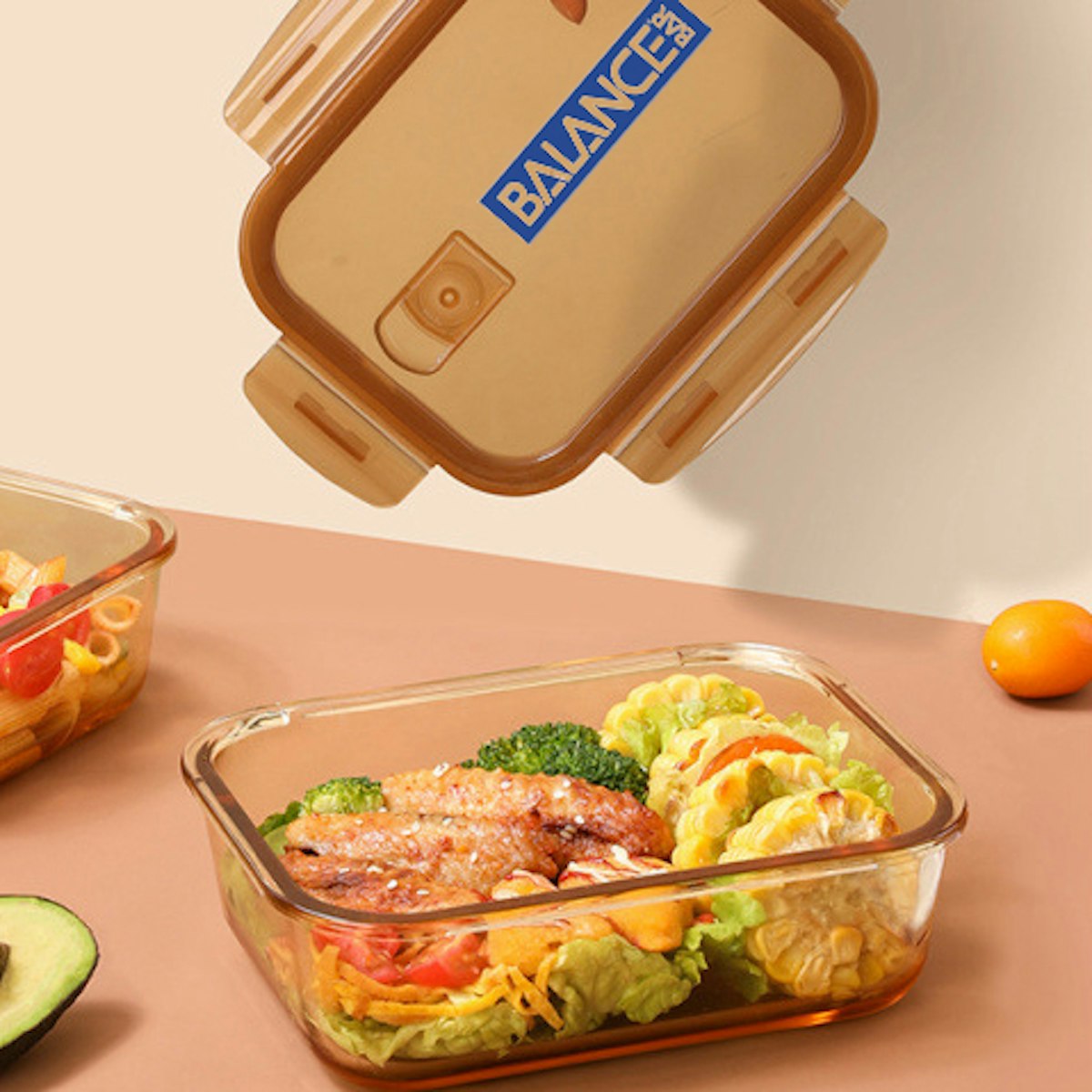 700ml Amber Glass Lunch Box - in logo