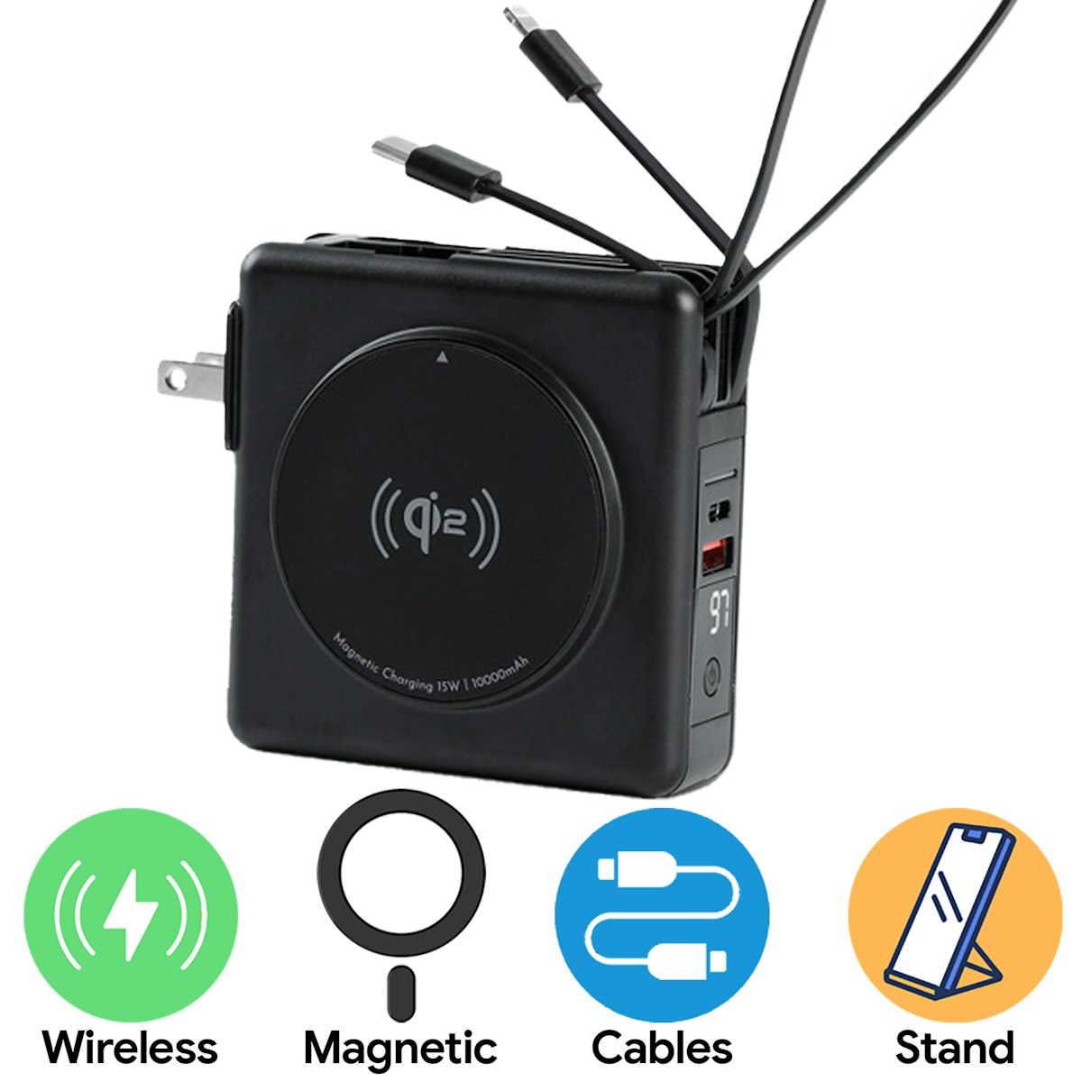 10,000mAh Magnetic Wireless Powerbank with Wall Plug - custom logo