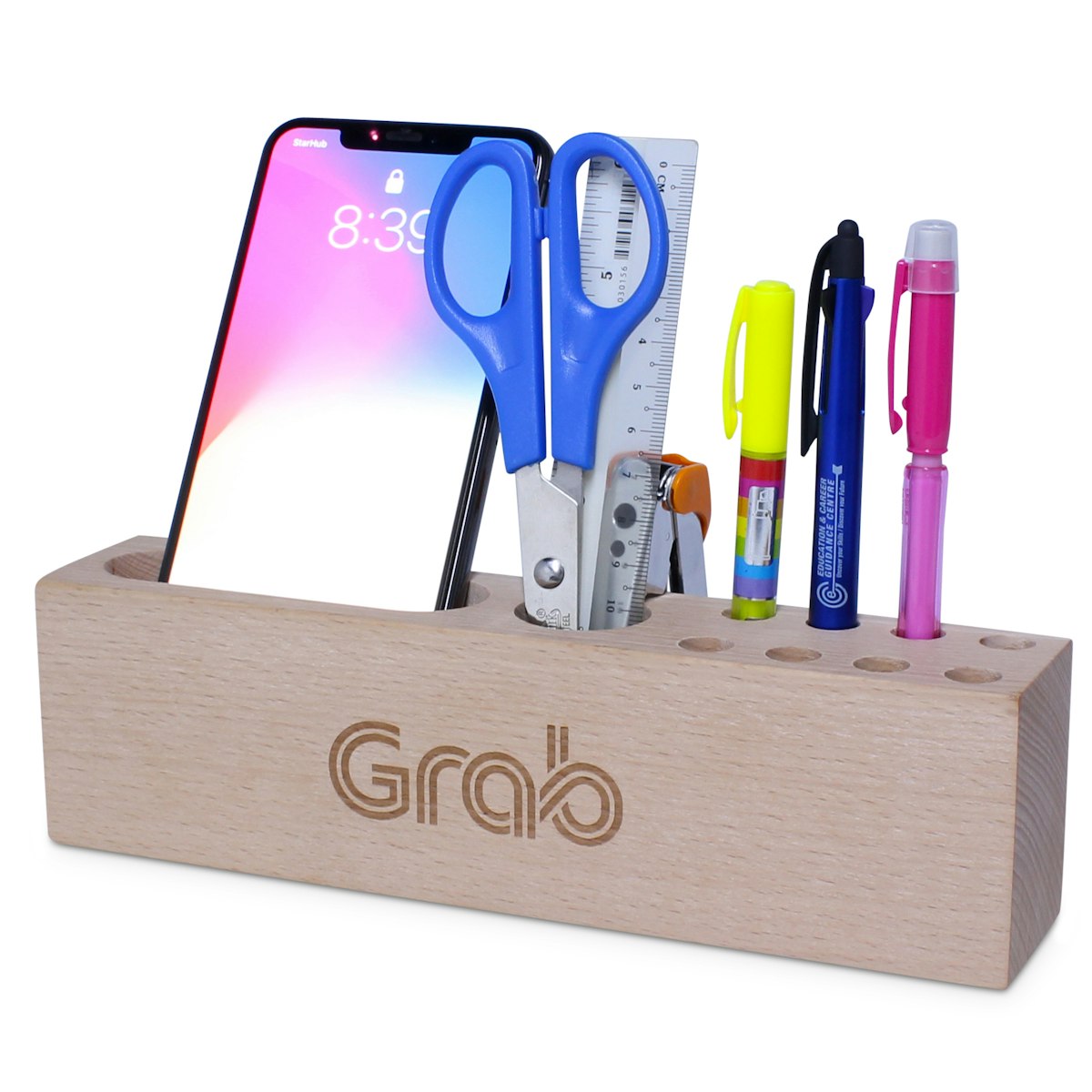 Wooden Desk Stationery / Phone Holder - in logo