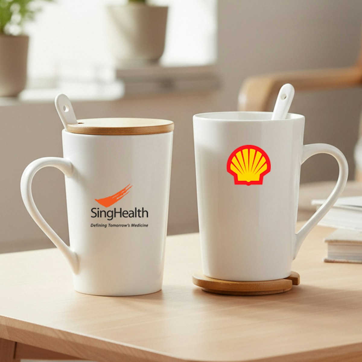 400ml Ceramic Mug with Wooden Lid / Coaster - custom logo