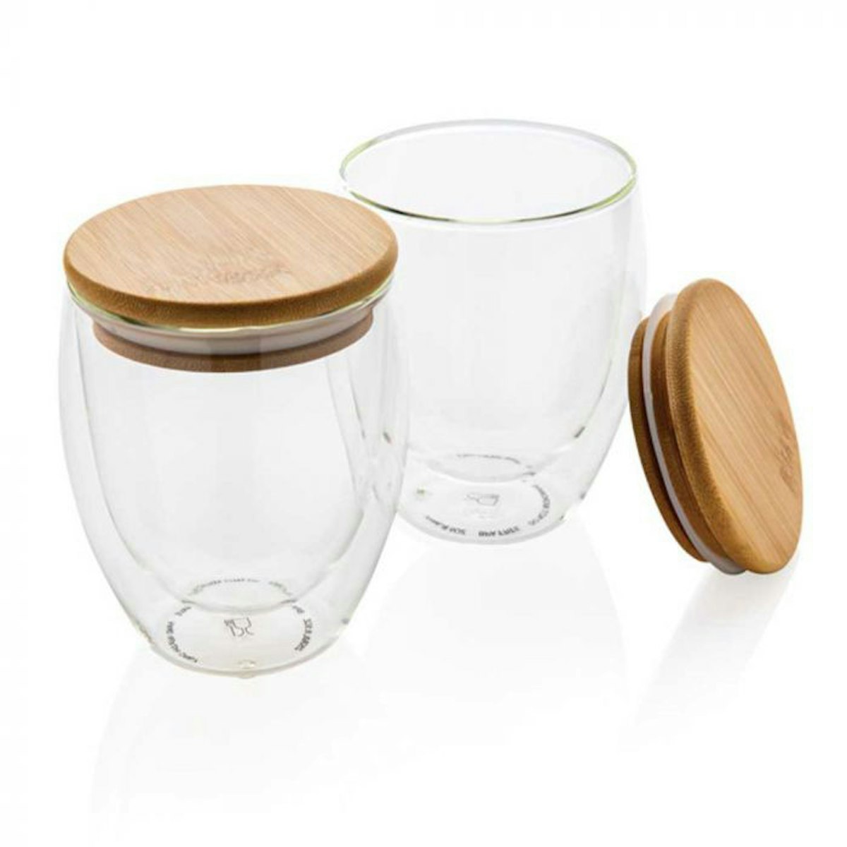 250ml Double Wall Glass Mug with Bamboo Lid - custom logo