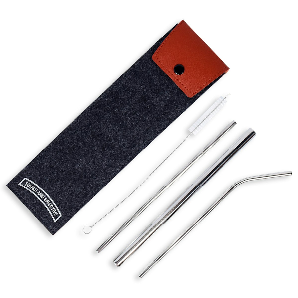metal straw set in felt pouch - in logo
