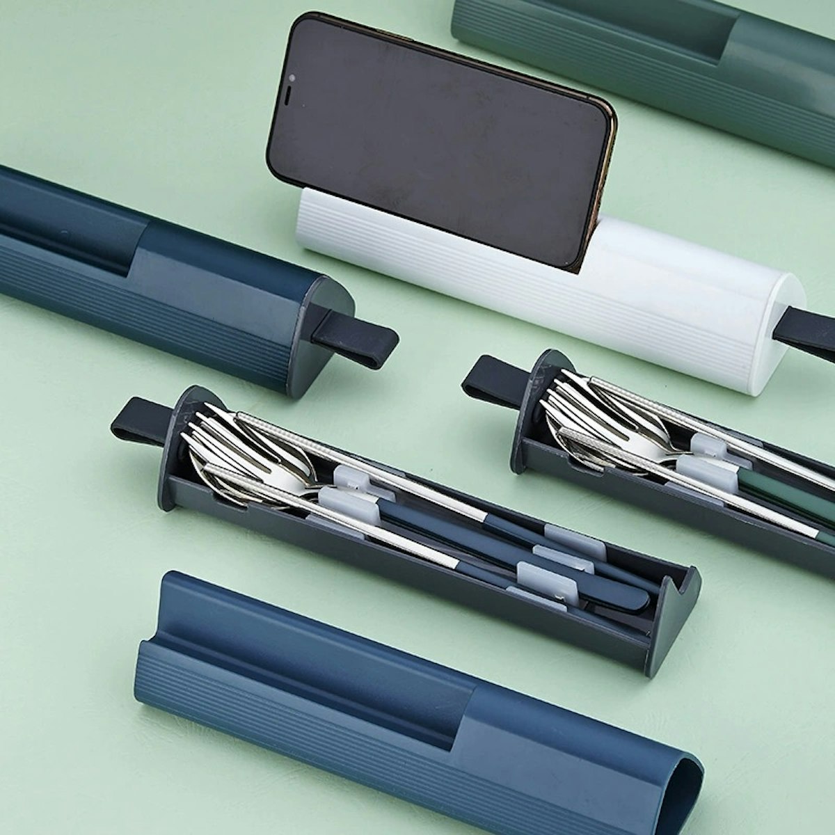 Stainless Steel Cutlery Set with Phone Holder - custom logo