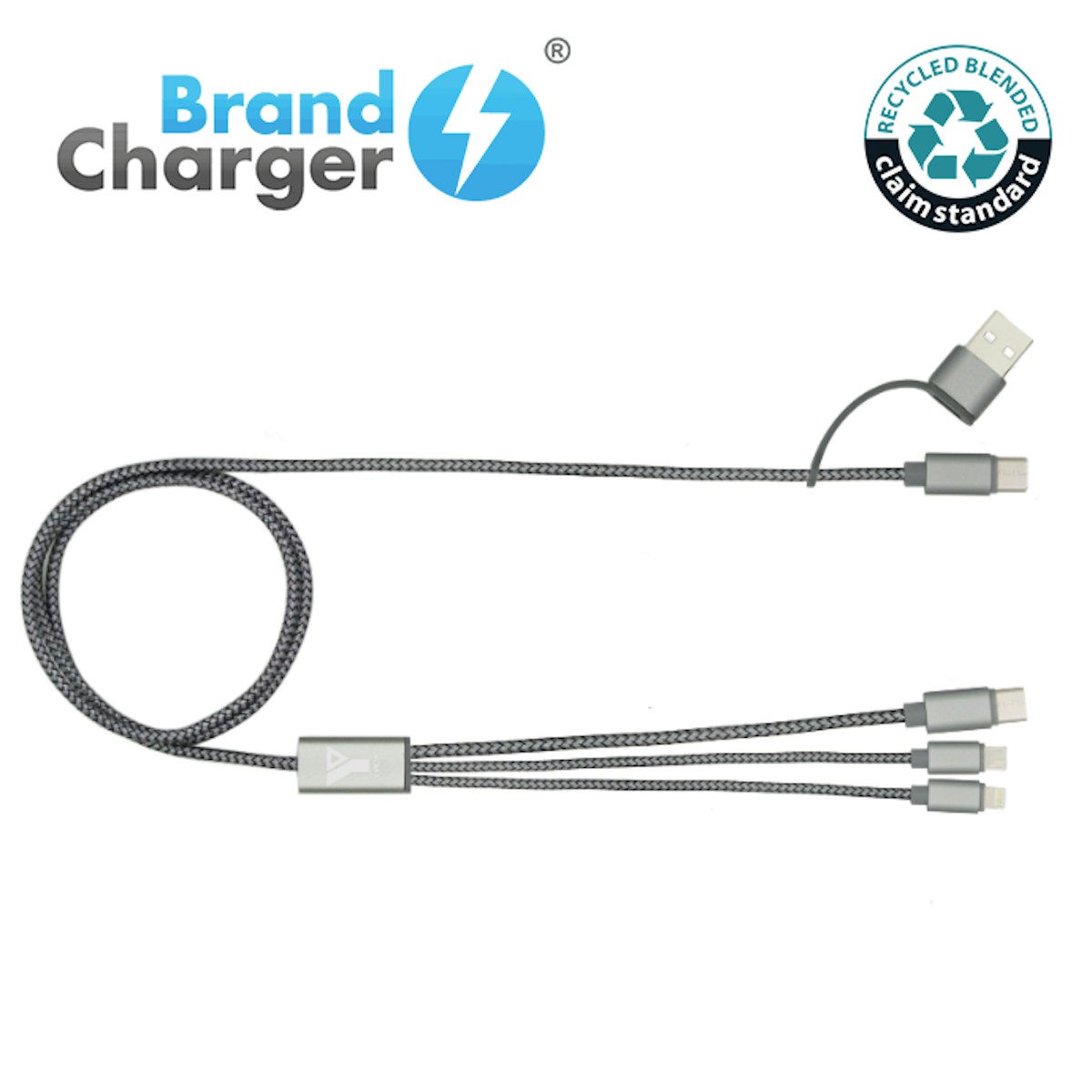 Brand Charger 3 in 1 RPET Charging Cable ( Trident 2+ ) - custom logo