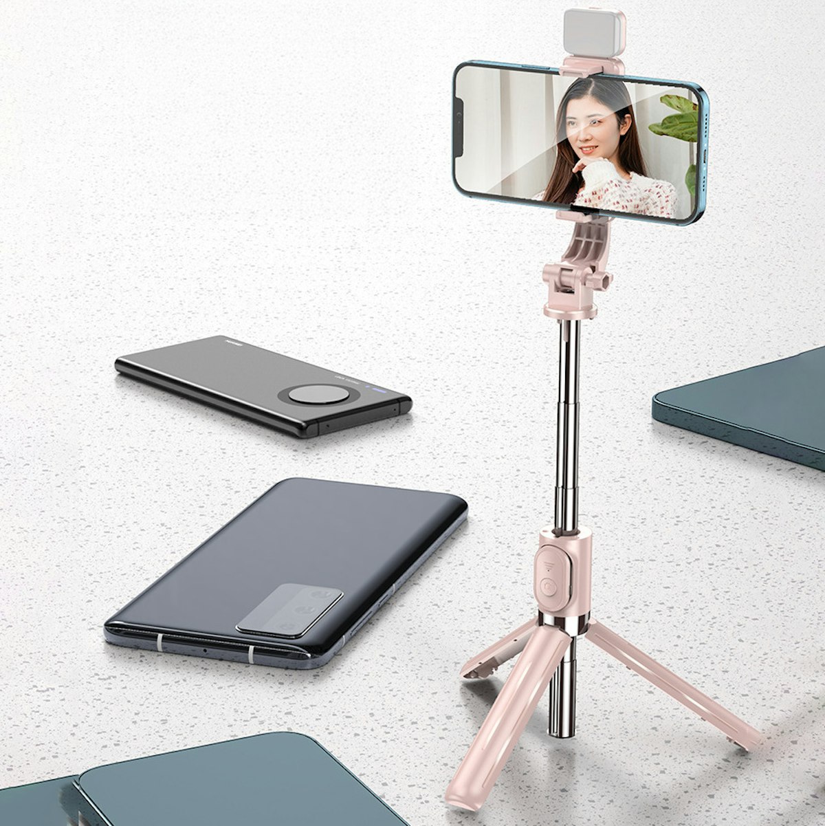 1.4m Rechargeable Tripod Selfie Stick - in logo