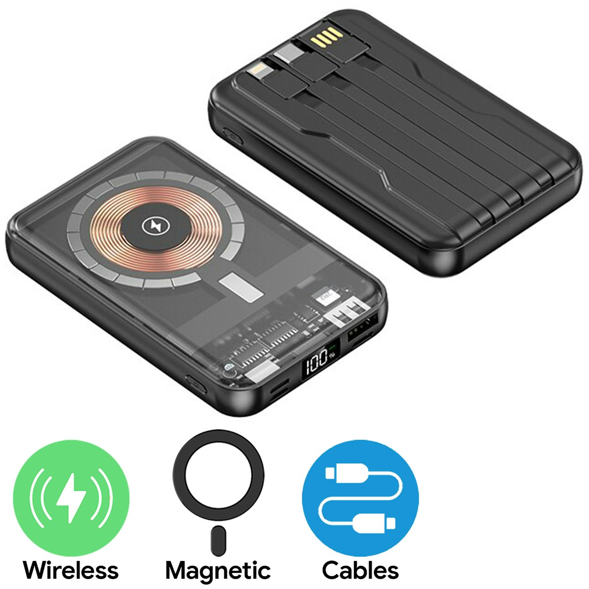10,000mAh Transparent Wireless Powerbank - in logo