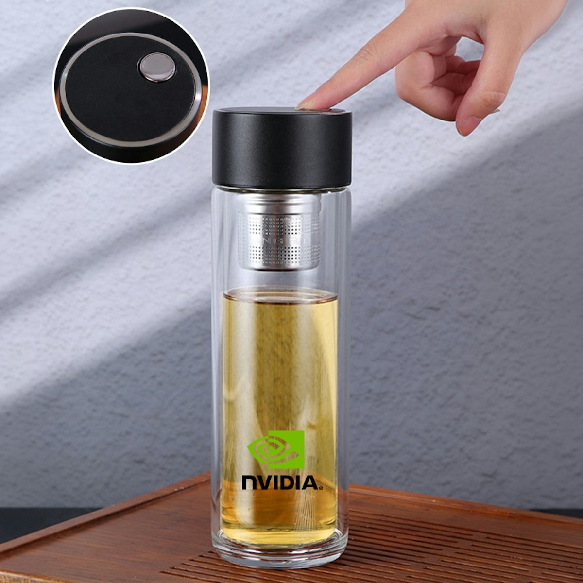 300ml Double Wall Glass Bottle with Magnetic Infuser - in logo