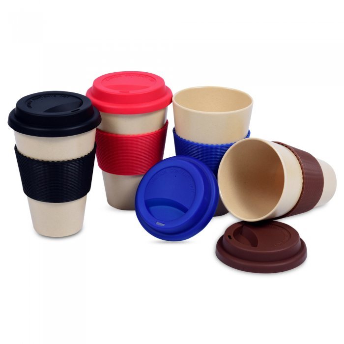 400ml Bamboo Fibre Mug with Lid & Sleeve - custom logo thumbnail 2