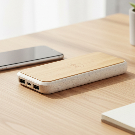 10,000mAh TerraCharge Bamboo Wireless Powerbank - custom logo thumbnail 3