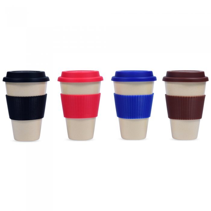 400ml Bamboo Fibre Mug with Lid & Sleeve - custom logo thumbnail 3
