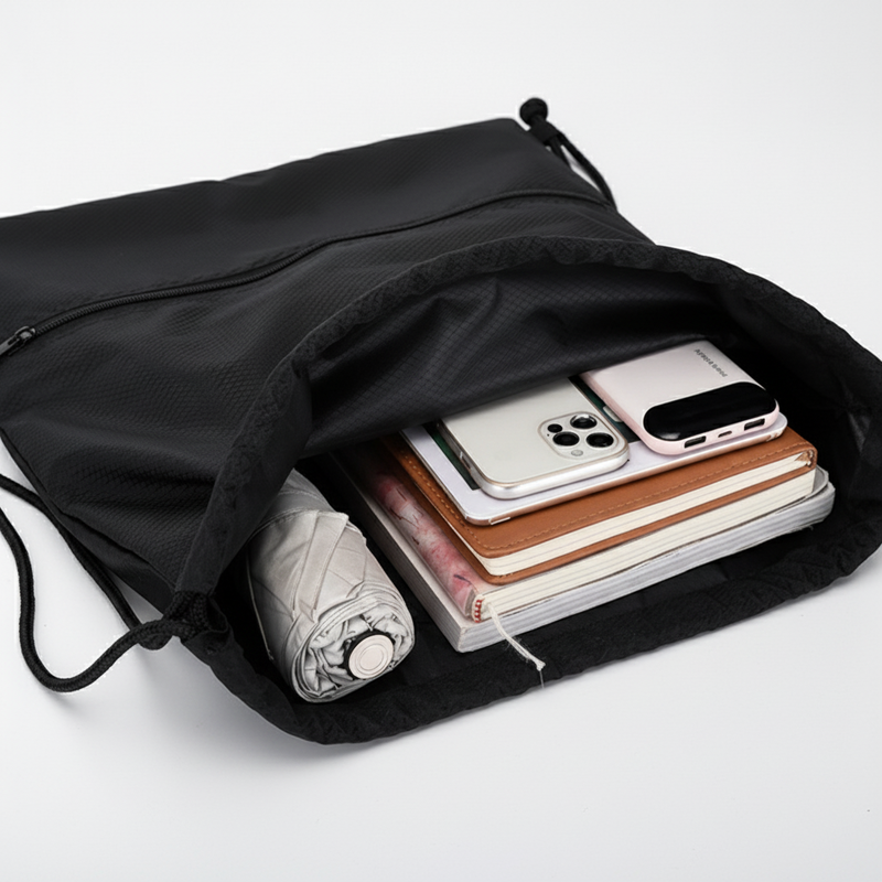 High Quality Drawstring Bag with Front Pocket (Water-Resistant) - custom logo thumbnail 5