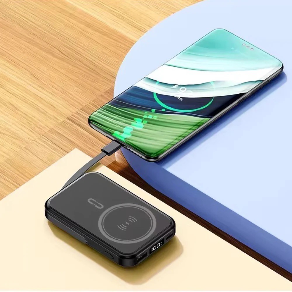 Pin Sạc Dự Phòng Từ Tính Không Dây 10,000mAh Cao Cấp, Kèm Cáp Sạc & Giá Đỡ - in logo thumbnail 4