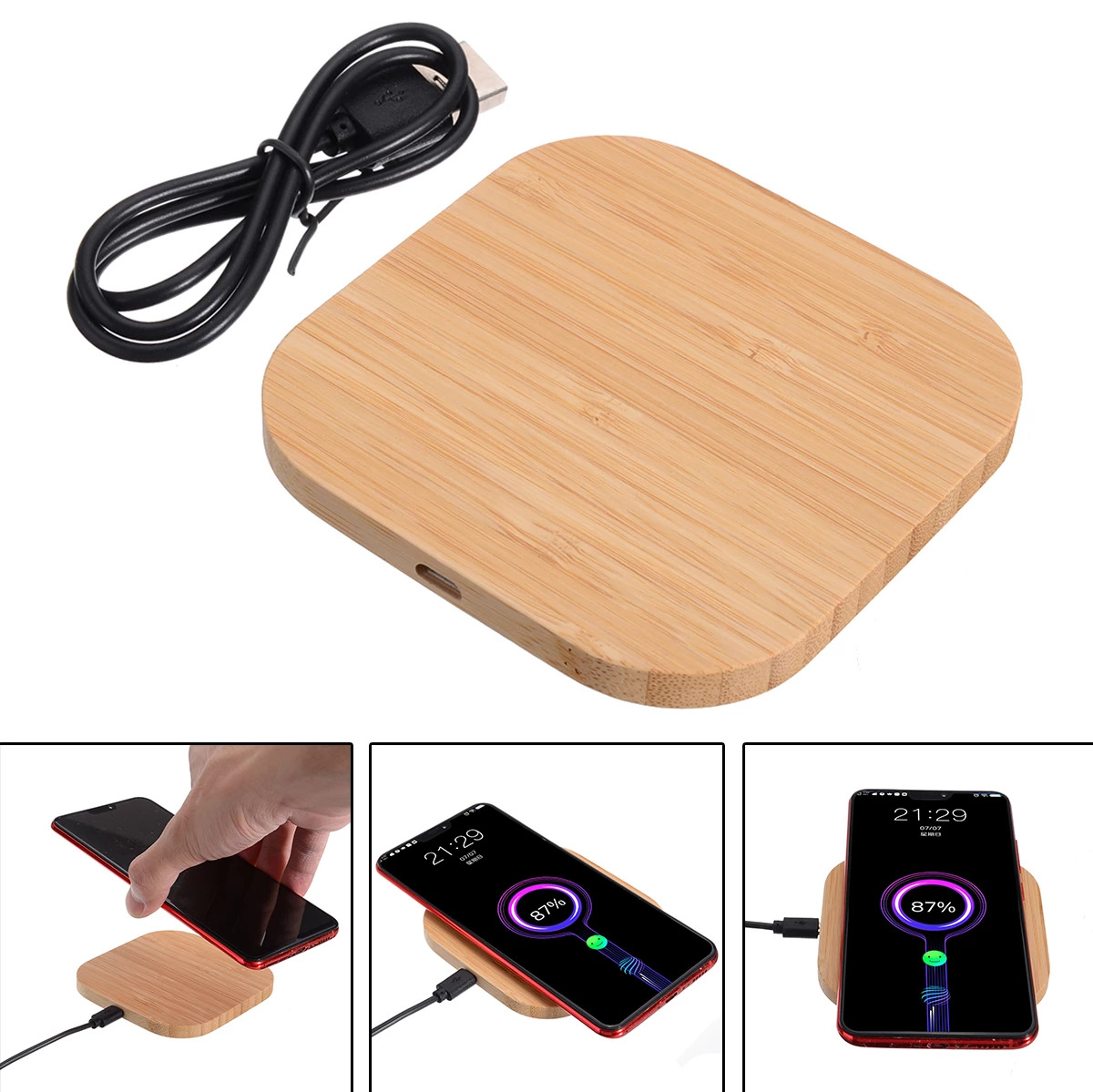 10W Bamboo Wireless Charger - custom logo thumbnail 7
