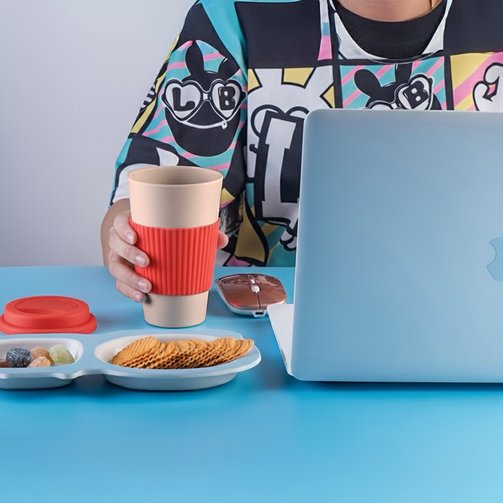 400ml Bamboo Fibre Mug with Lid & Sleeve - custom logo thumbnail 7