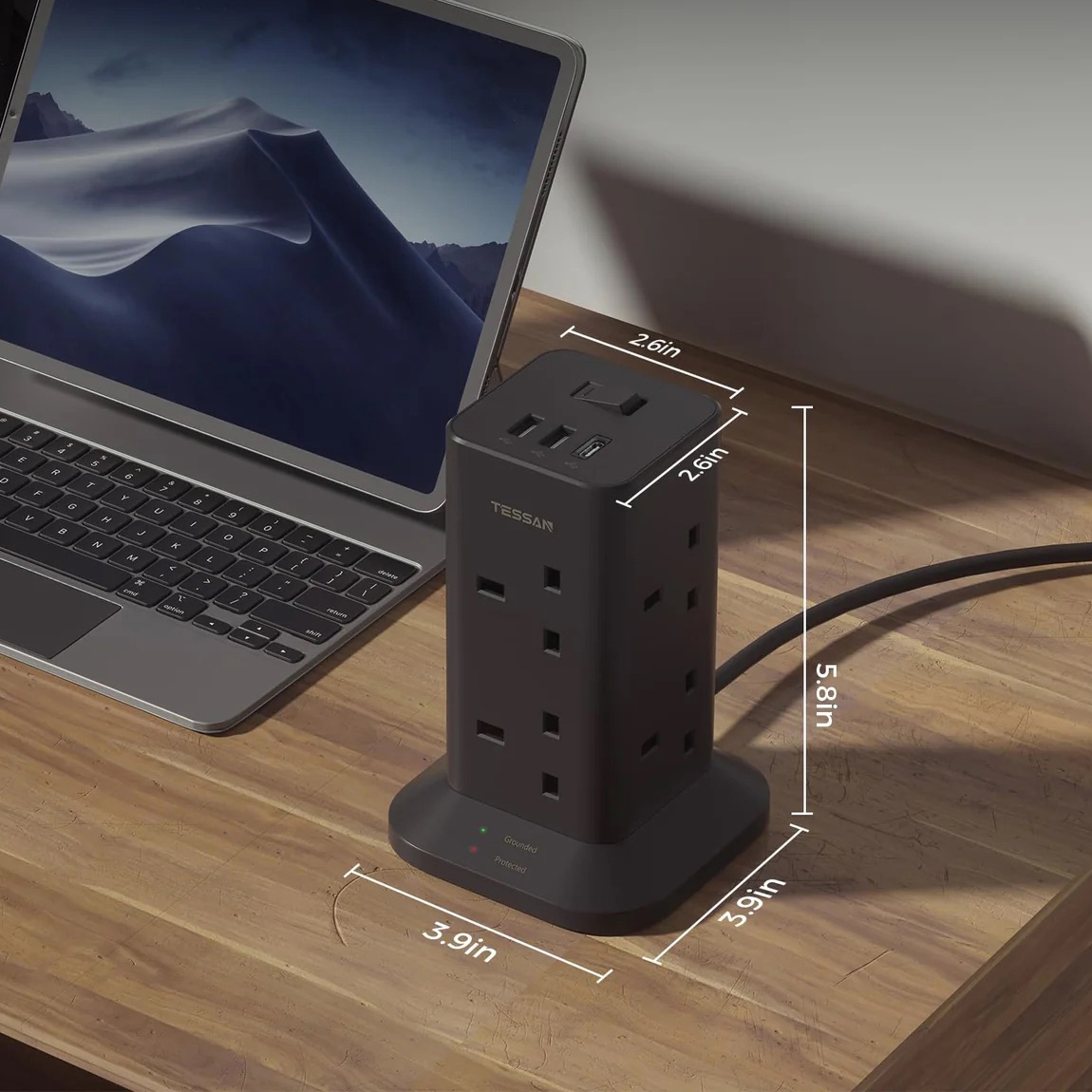 Phần mở rộng ổ cắm Tower 8 ổ cắm với 2 cổng USB-A & 1 USB-C - in logo thumbnail 4
